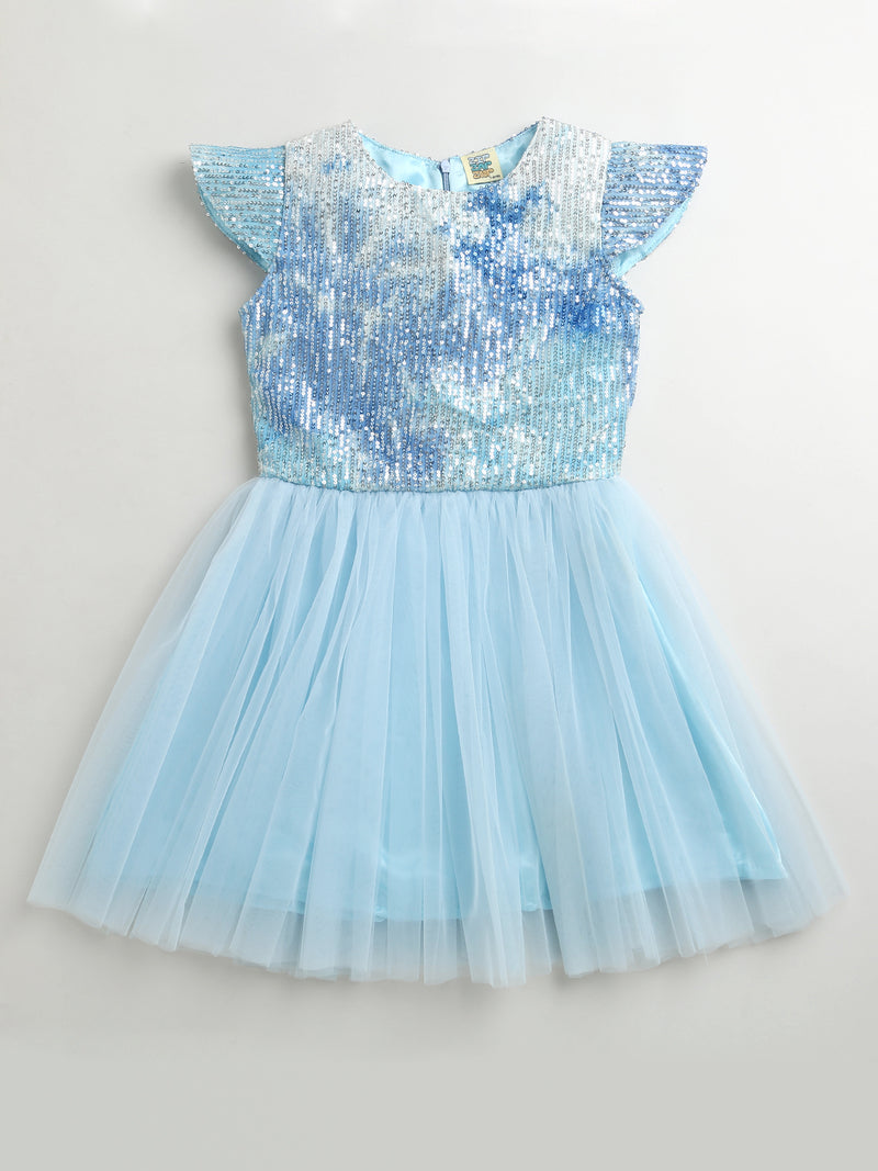 Blue Shaded Sequins Festive Elegant Party Dress