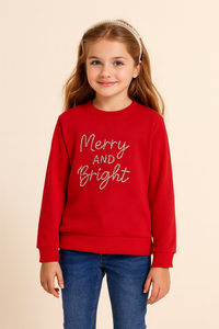 Kids Limited Edition Hand Embroidery Merry And Bright Red Sweatshirt