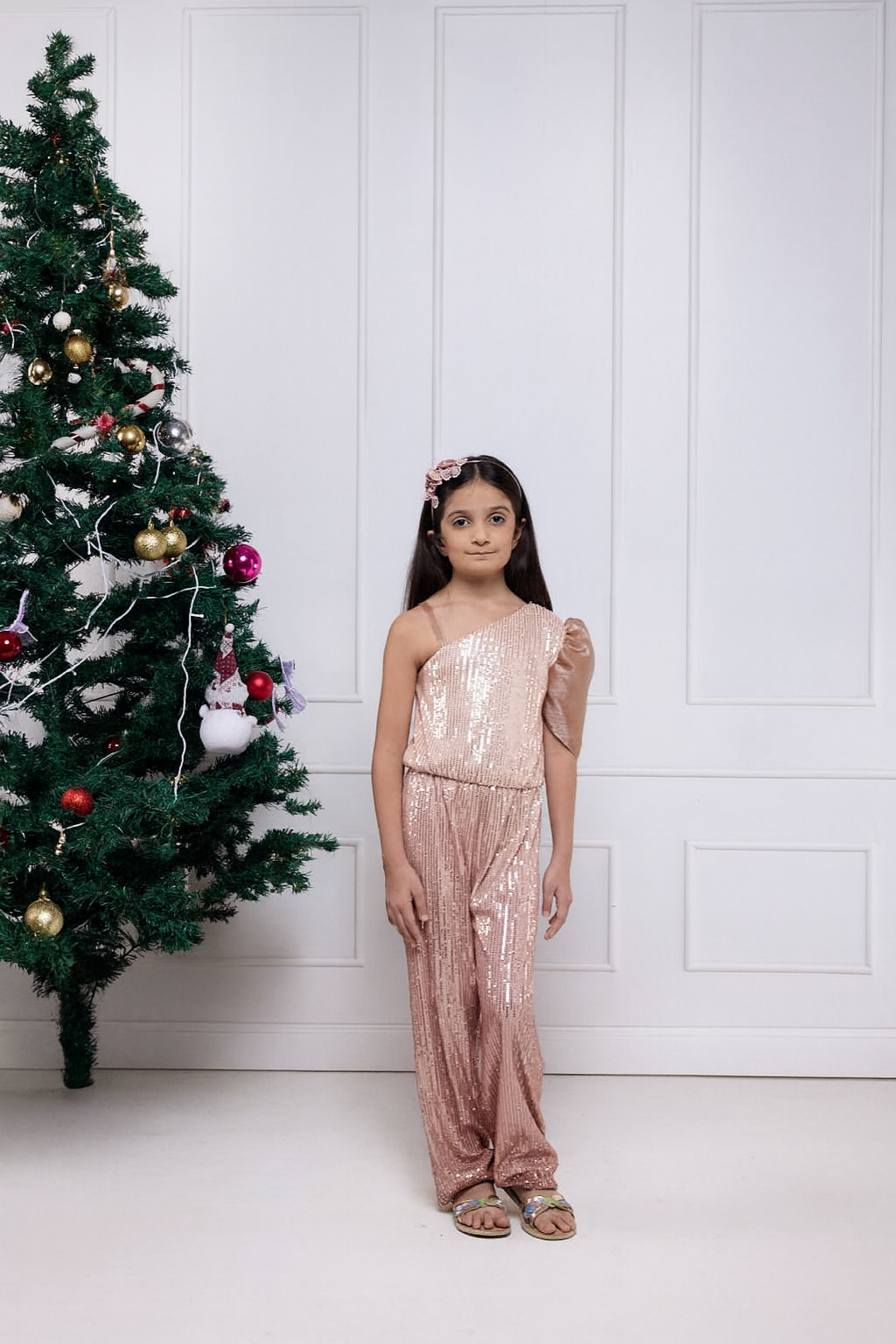 Girls Shaded Rose Gold One Shoulder Stylish Jumpsuit