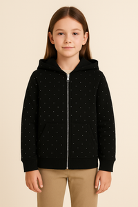 Black Hoodie With Silver Embellishments & With Silver Zipper