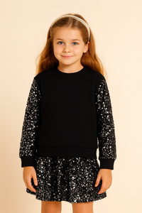 Black & Silver Festive Sweatshirt & Skirt Set