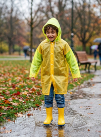 Kids' Dual-Tone Hooded Raincoat – Bright Neon & Orange