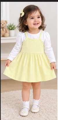 Yellow & White Full Sleeve Baby Girl Dress