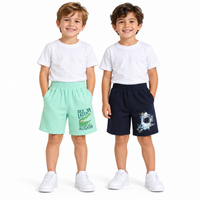 Pack of 2 Mint Green-See Ya Later & Navy Blue-Shark Print Cotton Shorts
