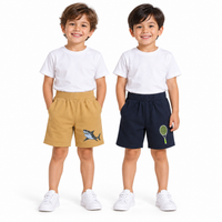 Pack of 2 Beige-Shark & Navy Blue-Tennis Racket Print Cotton Shorts