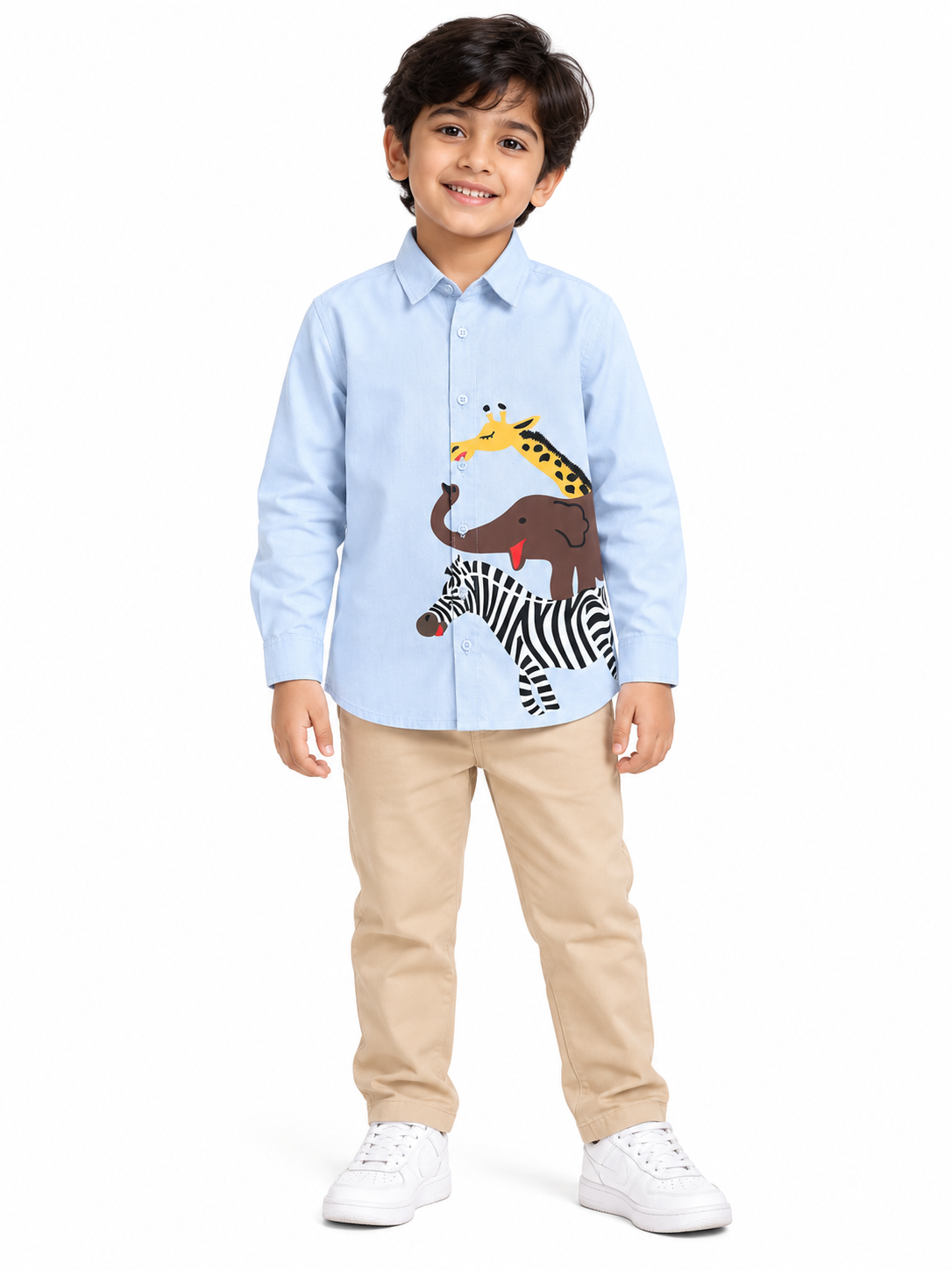 Light Blue Animal Print Full Sleeve Collar Neck Shirt