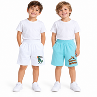 Pack of 2 Sky Blue-Giraffe & White-Dino Score Print Cotton Shorts