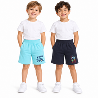 Pack of 2 Navy Blue-Flying Plane & Sky Blue-King Of Cool Print Cotton Shorts