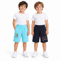 Pack of 2 Sky Blue-Player Basketball & Navy Blue-Video Game Print Cotton Shorts