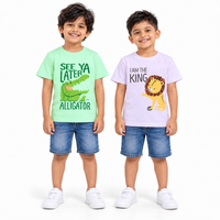 Pack of 2 Lilac-I Am The King & Mint Green-See Ya Later Alligator Print Cotton T-shirt