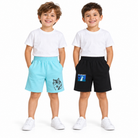 Pack of 2 Black-Space Light & Sky Blue-Dog Spacs Print Cotton Shorts