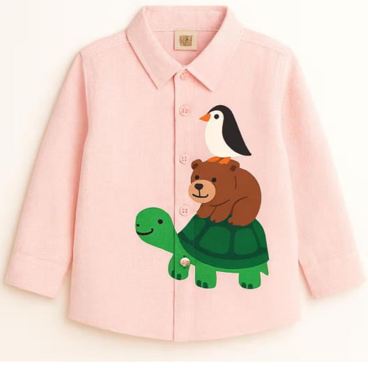 Pink Boys Tortoise Bear Penguin Cotton Shirt