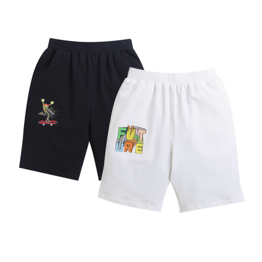 Black & White Future & WoHoo Printed Boys Shorts (Pack of 2)