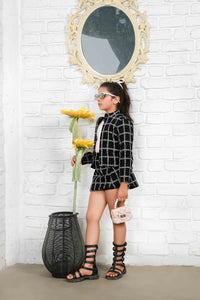 Black Full Sleeves Embroidered Checks Premium Jacquard Jacket & Skirt Co-ord Set
