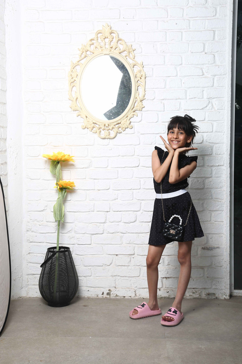 Black Sleeveless Embellished T-shirt & Skirt Cotton Co-ord Set