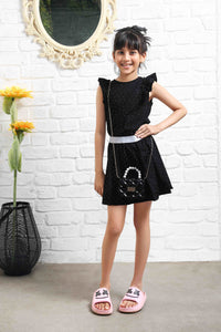 Black Sleeveless Embellished T-shirt & Skirt Cotton Co-ord Set