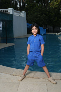 Blue Checks Half Sleeve Pure Cotton Shirt & Short Co-ord Set