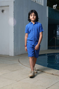 Blue Checks Half Sleeve Pure Cotton Shirt & Short Co-ord Set