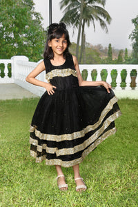 Black Sleeveless Sequins With Bow Embellished Soft Net Party Dress