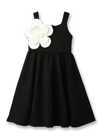 BLACK ELEGANT BLACK DRESS WITH BIG WHITE FLOWER