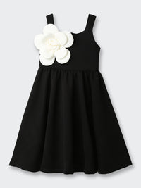 BLACK ELEGANT BLACK DRESS WITH BIG WHITE FLOWER