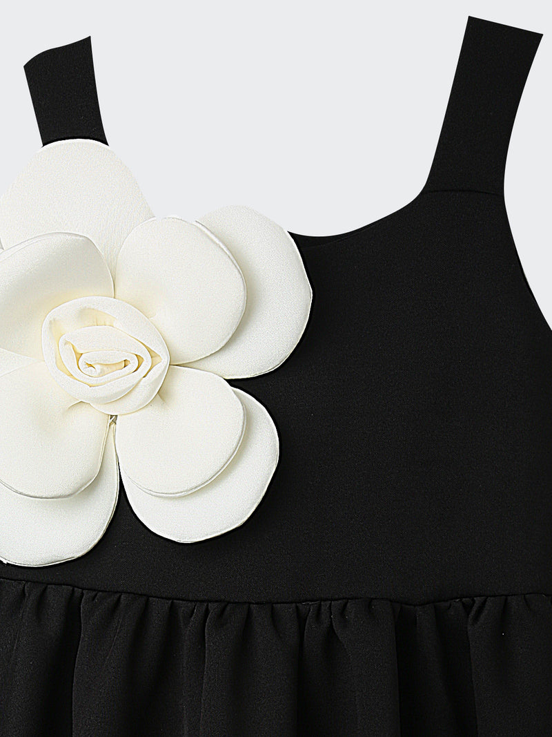 BLACK ELEGANT BLACK DRESS WITH BIG WHITE FLOWER