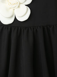 BLACK ELEGANT BLACK DRESS WITH BIG WHITE FLOWER