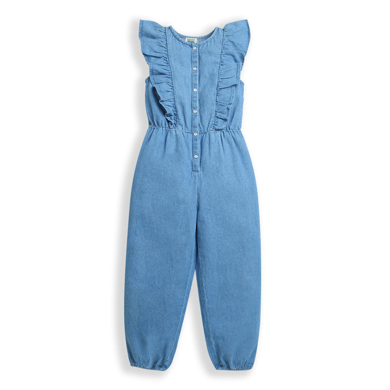 Blue Denim Sleeveless Jumpsuit - Main Image