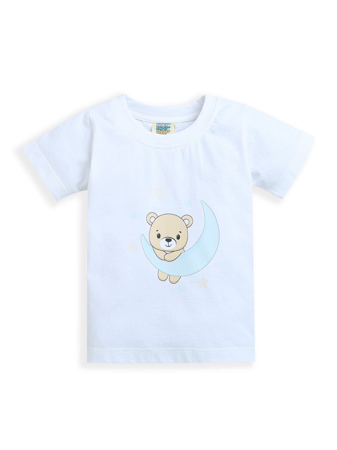 White Teddy Bear & Moon Print Half Sleeve Baby Boy Cotton T White Teddy Bear & Moon Print Half Sleeve Baby Boy Cotton T