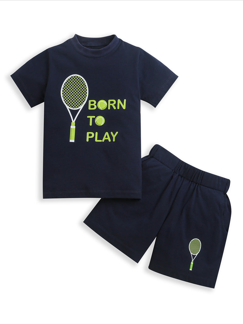 Pure Cotton Navy Blue Co-Ord Tennis Racket Set