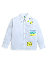 White Full Sleeve Brand Logo Printed Pure Cotton Shirt