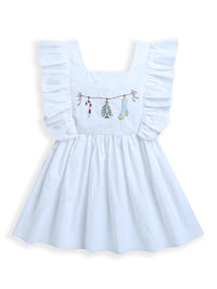 White Christmas Embroidery frill Design Girls Dress