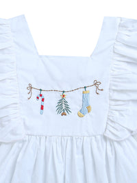 White Christmas Embroidery frill Design Girls Dress