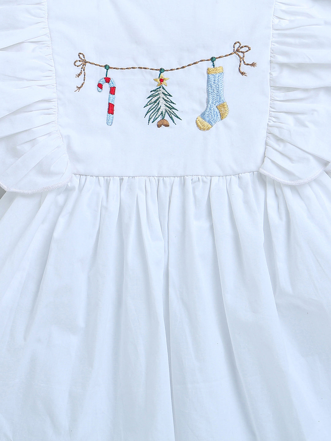 White Christmas Embroidery frill Design Girls Dress