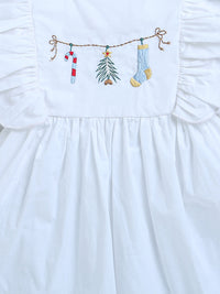 White Christmas Embroidery frill Design Girls Dress