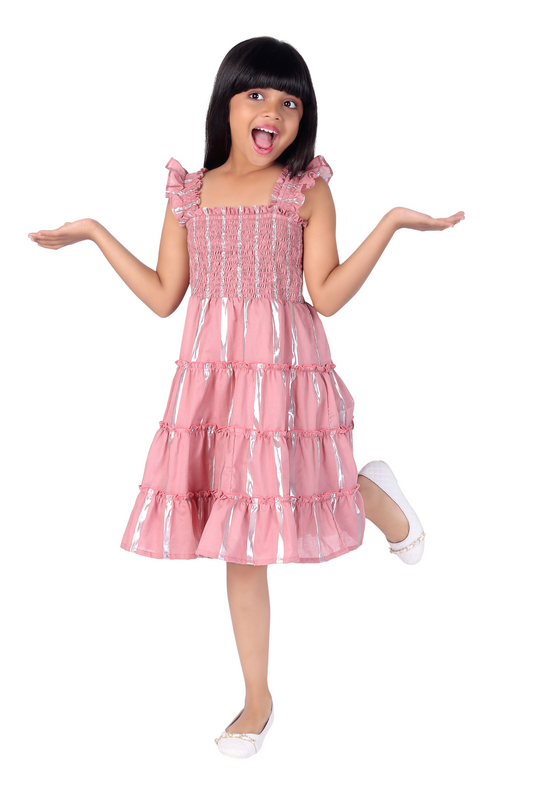 Pink Ruffle Sleeveless Smocked Girls Dress