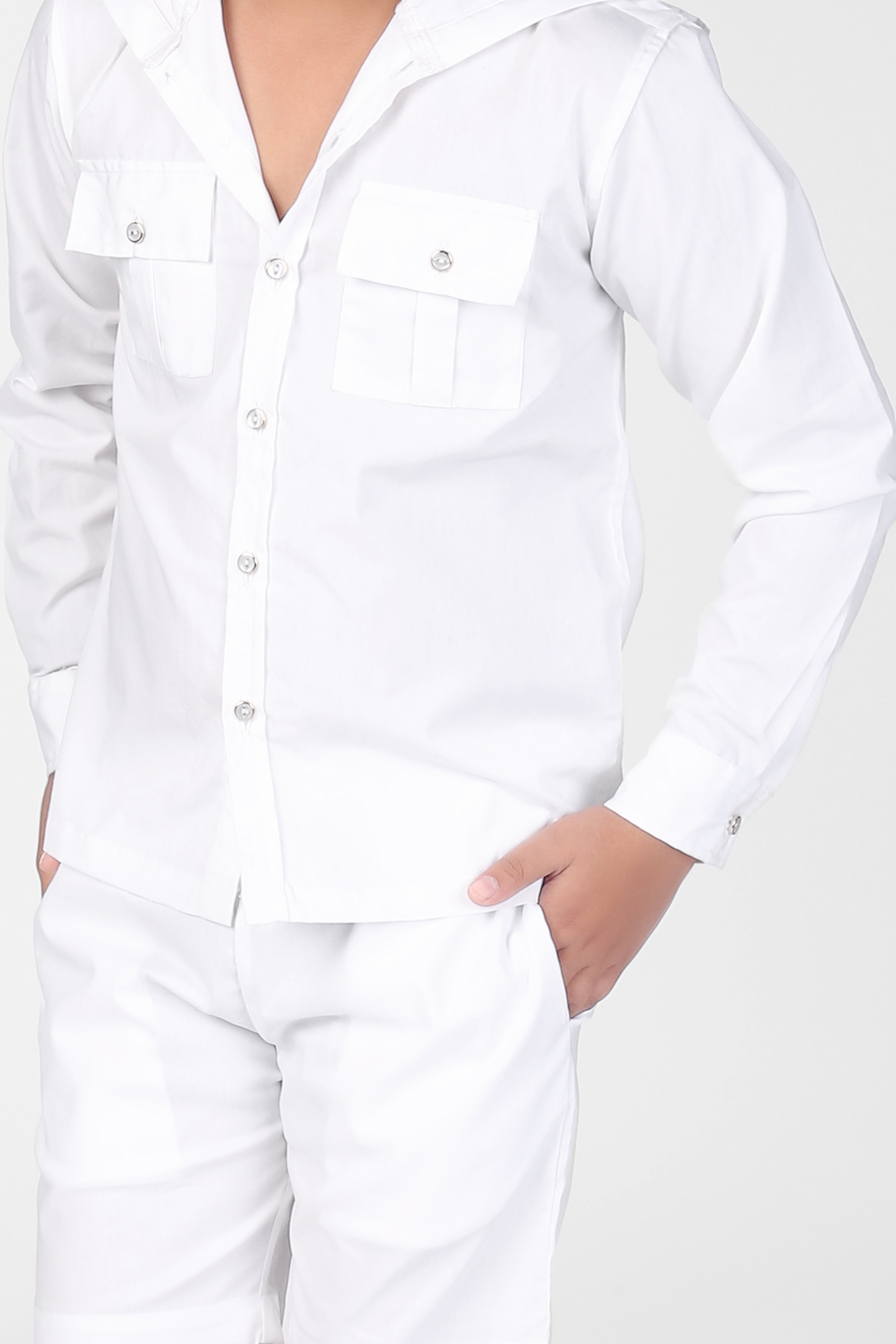 White Full Sleeve Hoodie & Shorts Boys Co-ord Set – ZipZapZoop