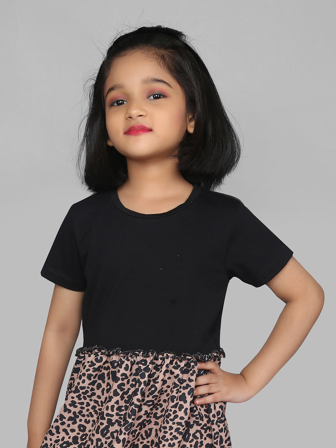 Black Half Sleeve Leopard Printed Dress ZipZapZoop Black Half Sleeve Leopard Printed Dress ZipZapZoop