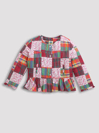 Multicolor Button Closure Two Pockets Girls Jacket