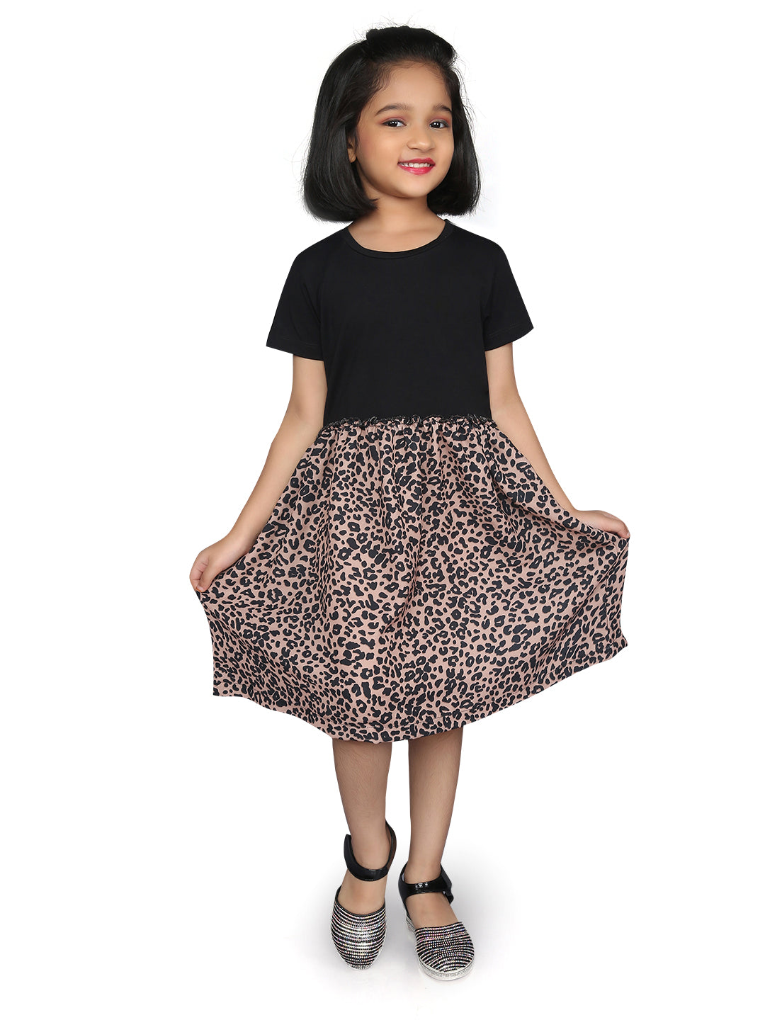 Black Half Sleeve Leopard Printed Dress ZipZapZoop Black Half Sleeve Leopard Printed Dress ZipZapZoop