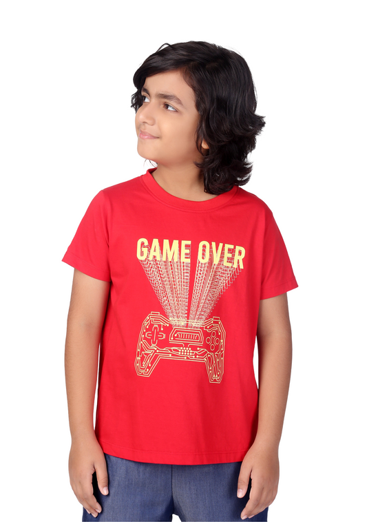 Red Game Over Print Half Sleeve Boys T-shirt