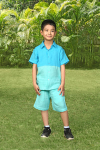 Blue & Green Half Sleeve Color Block Pure Cotton Shirt & Short Co-ord Set