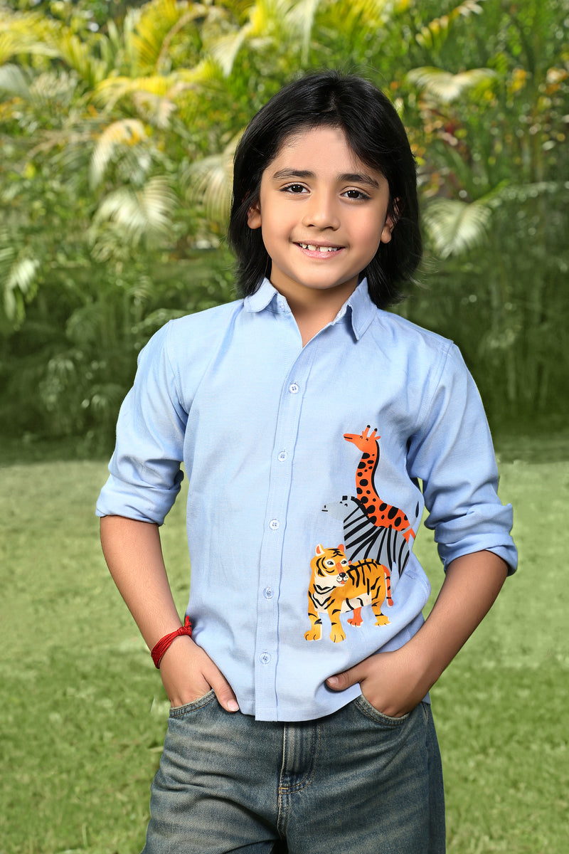 Blue 3 Animal New Print Full Sleeve Pure Cotton Shirt