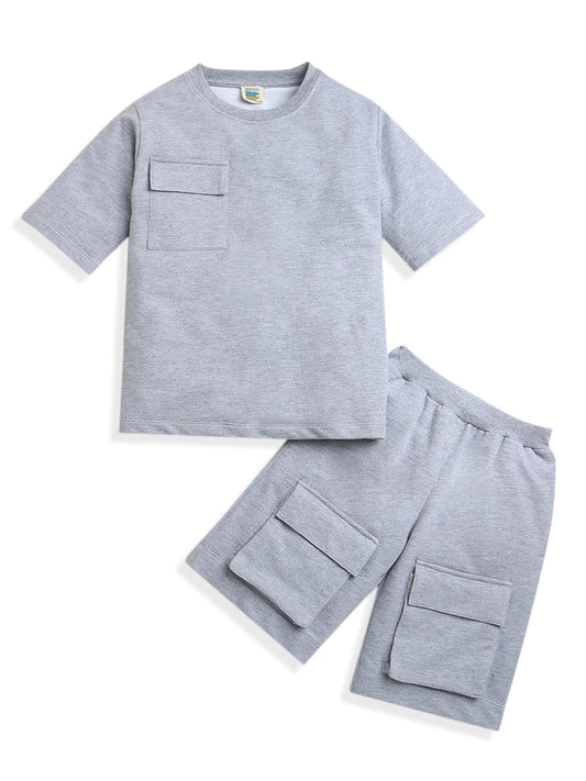 Grey Half Sleeve with Pockets Boys Cord Set