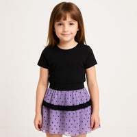 Girls Black T-Shirt and Purple Embroidery Skirt Co-Ord Set