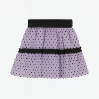 Girls Trendy Purple Skirt With Black Frill And Black Dobby Dots