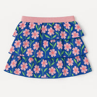 Girls Printed Blue Floral Skirt With Pink Flowers