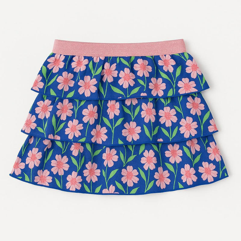 Girls Printed Blue Floral Skirt