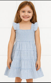 Blue Smocked Sleeveless Girls Dress