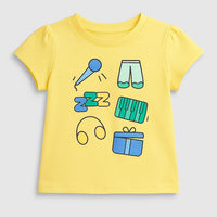 Girls Yellow Round Neck Logo Print Pure Cotton T-Shirt